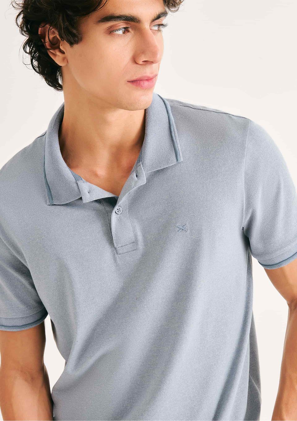Camisa Polo Básica Masculina em Malha Texturizada - Azul