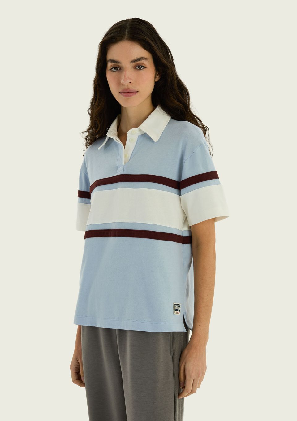 Polo Feminina Manga Curta Listrada - Azul