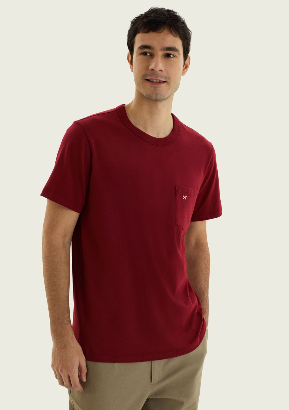 Camiseta Masculina Manga Curta com Bolso - Vermelho