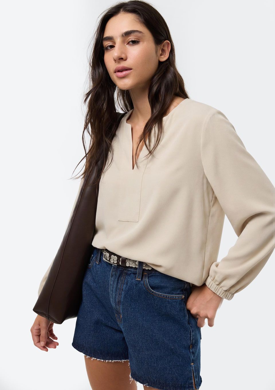 Blusa Feminina Manga 7/8 em Viscose - Creme