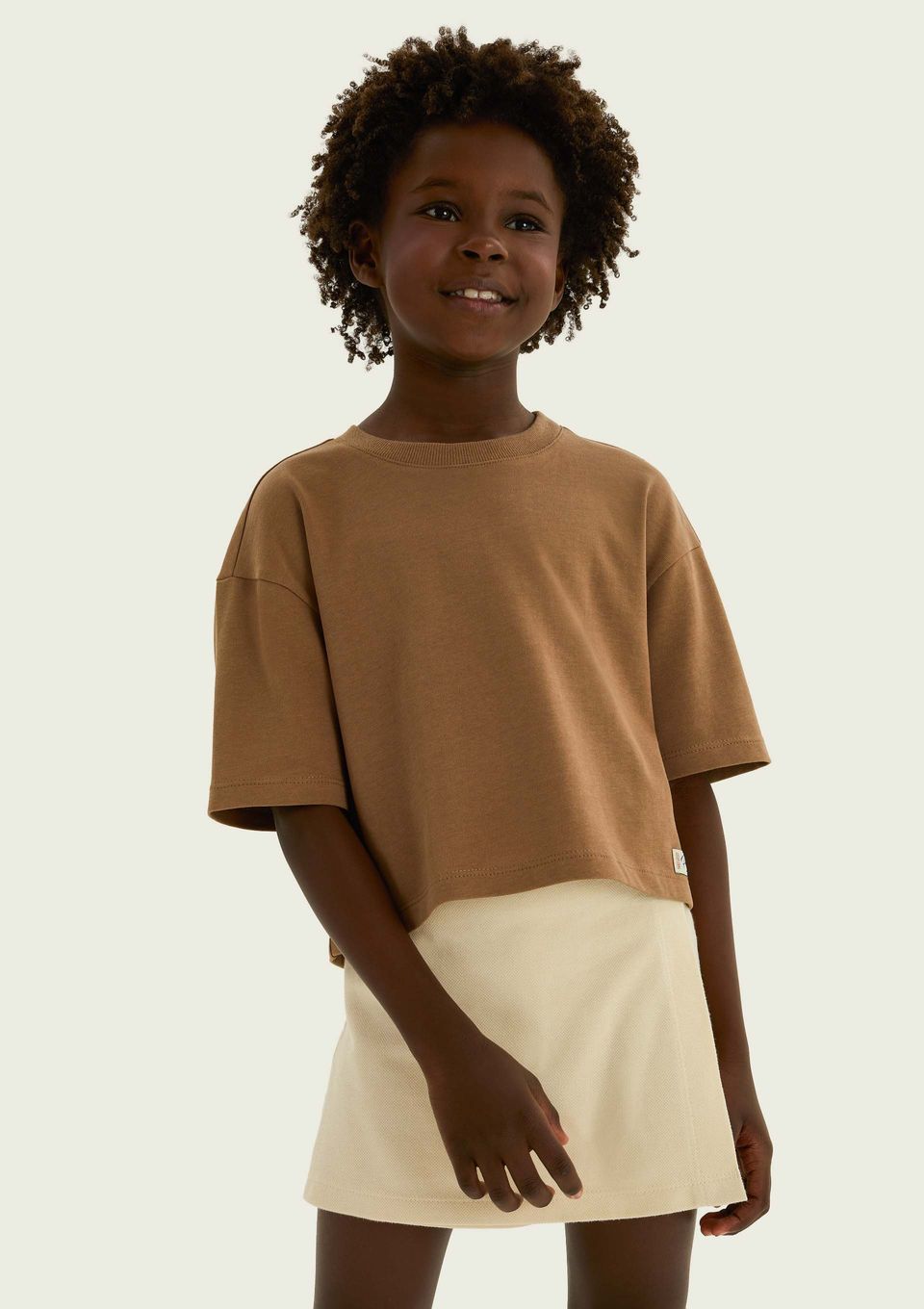Blusa Infantil Menina Oversized em Malha Binada - Marrom
