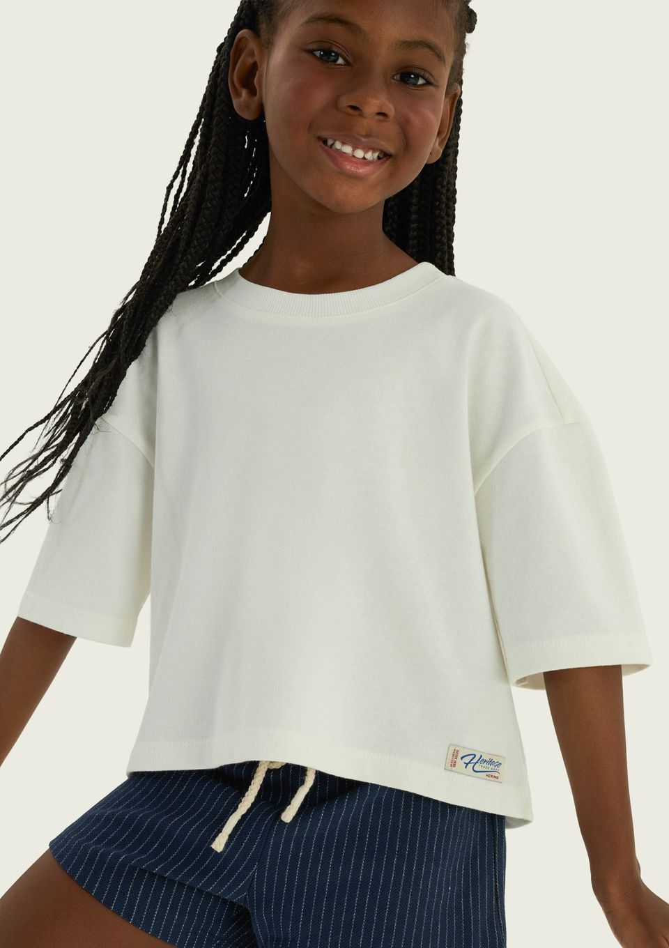 Blusa Infantil Menina Oversized em Malha Binada - Off White