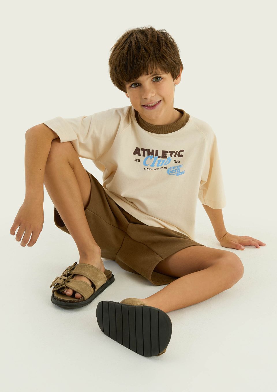 Conjunto Curto Infantil Menino com Estampa - Creme