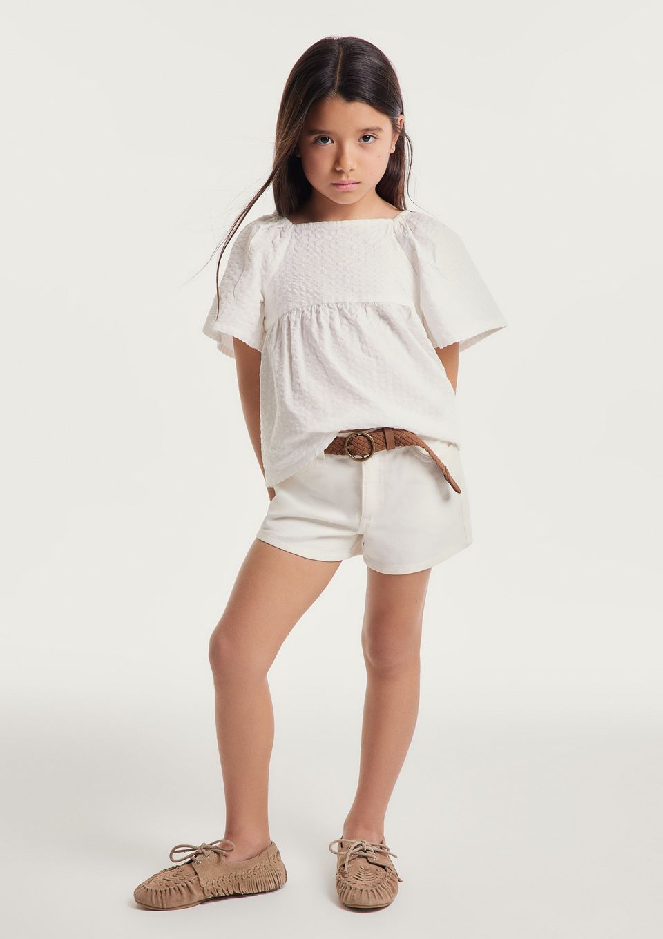 Blusa Infantil Menina Textura Anarruga - Off White