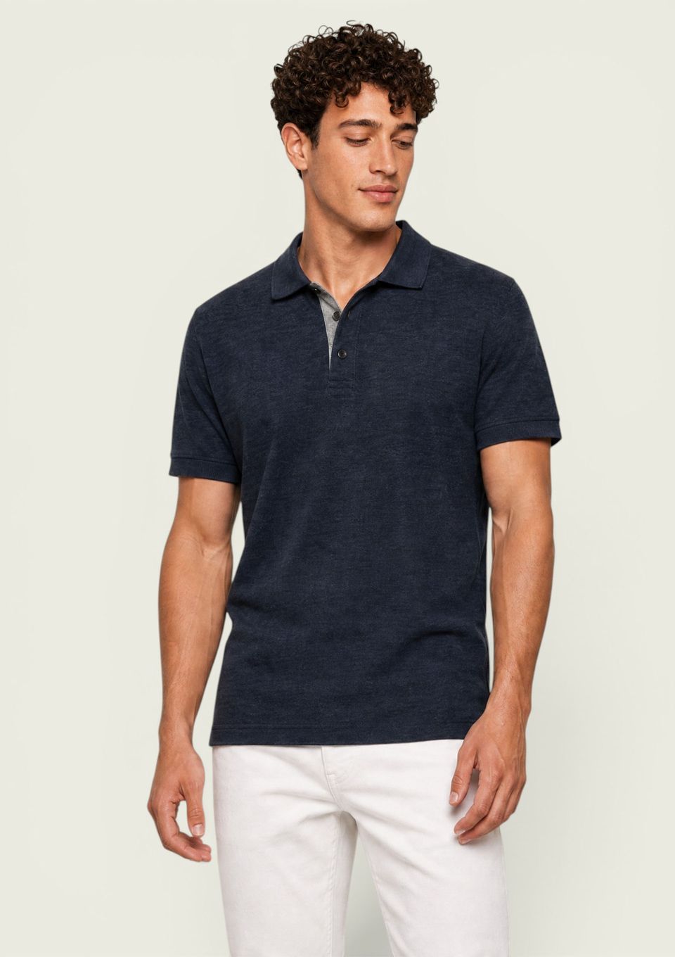 Camisa Polo Masculina Bicolor - Azul