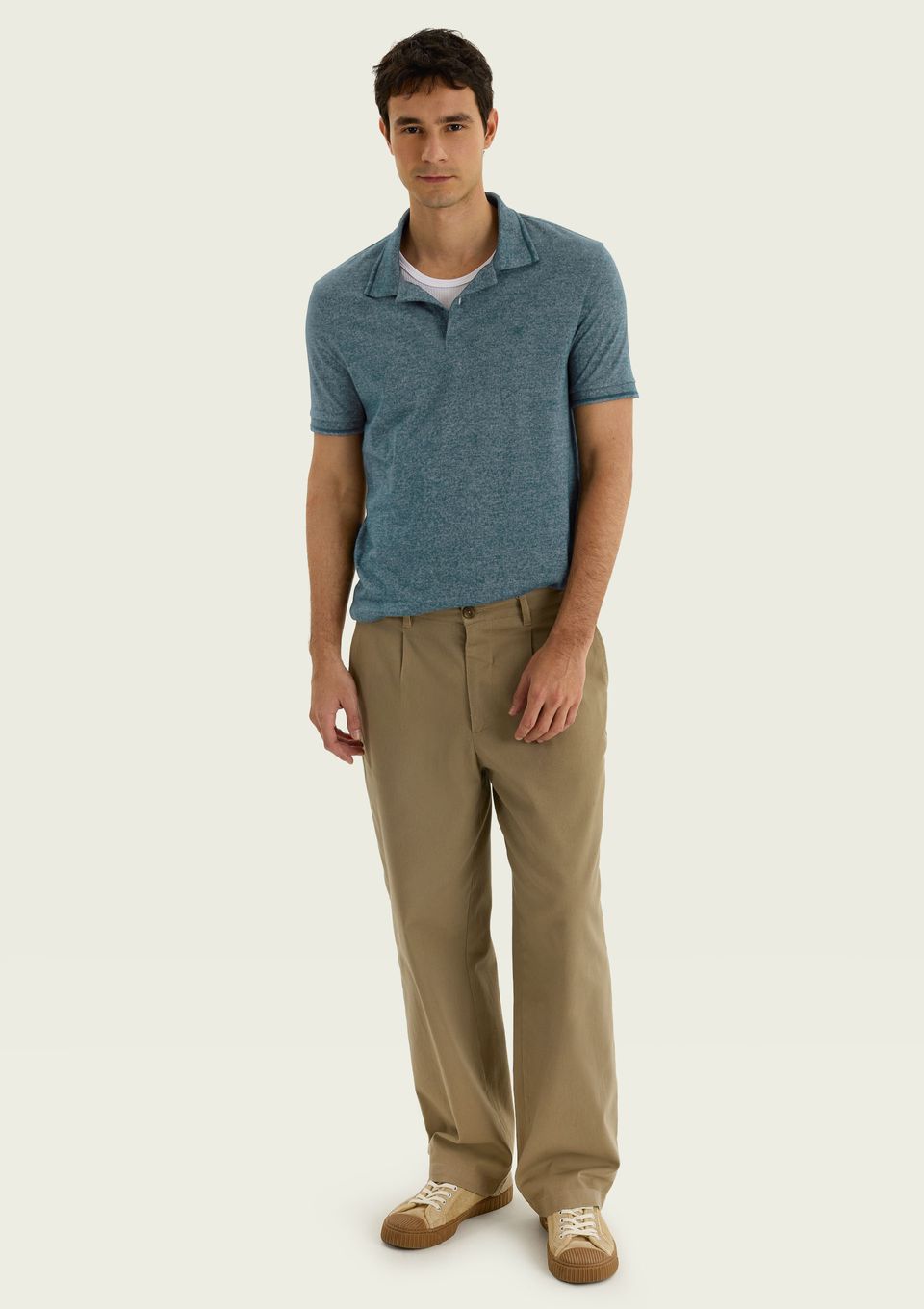 Camisa Polo Básica Masculina em Malha Texturizada - Azul