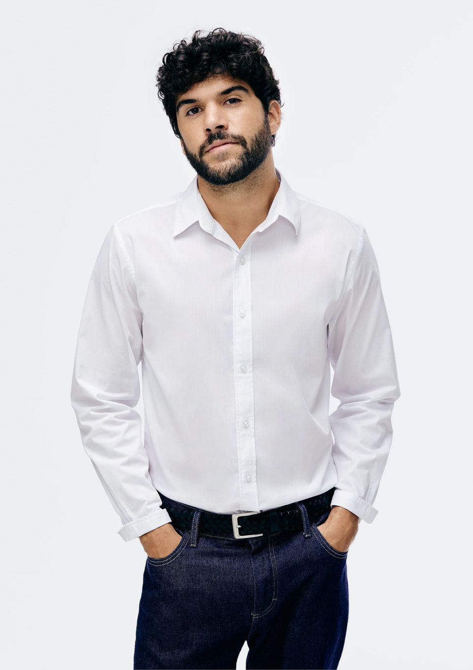 Camisa Básica Masculina Super Slim Manga Longa - Branco