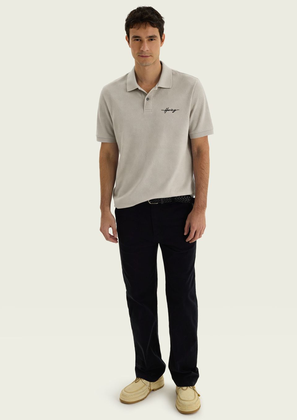 Camisa Polo Masculina Bicolor Texturizada - Bege