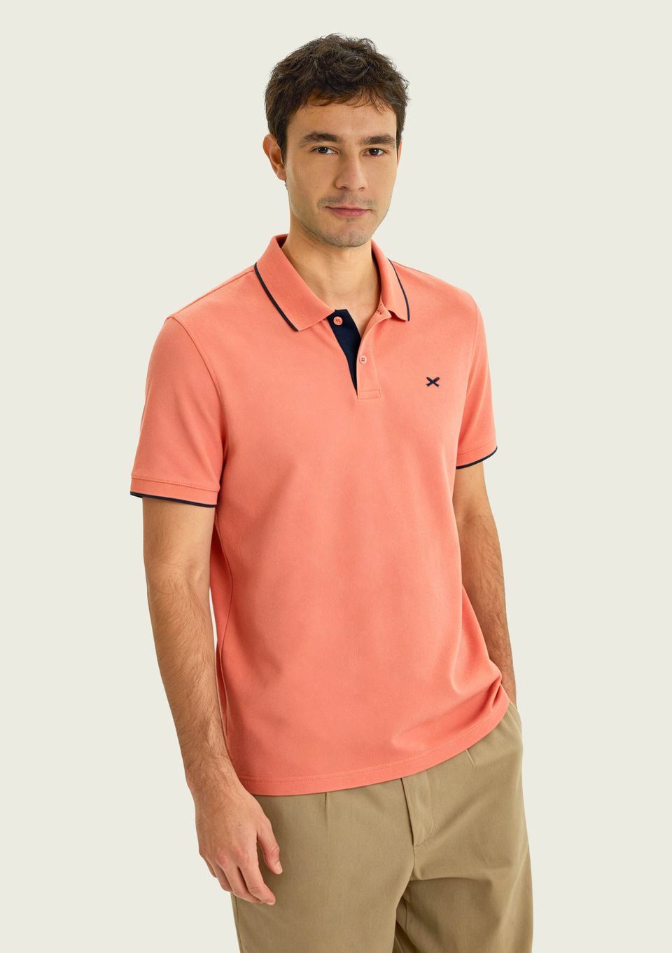 Camisa Polo Básica Masculina em Piquet com Bordado - Laranja