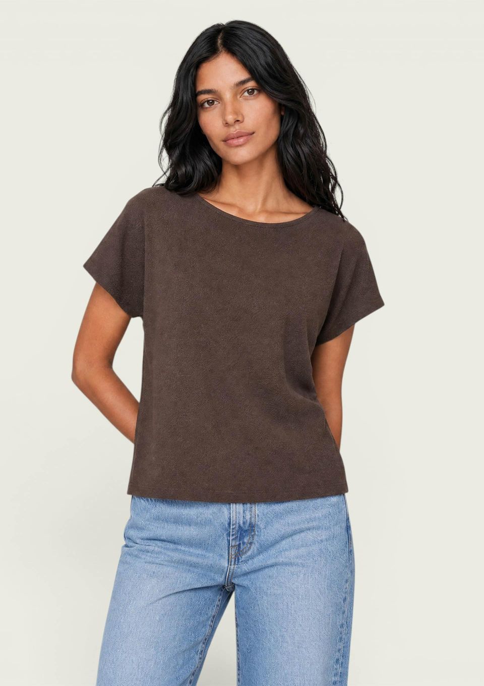 Blusa Feminina Manga Curta Texturizada - Marrom