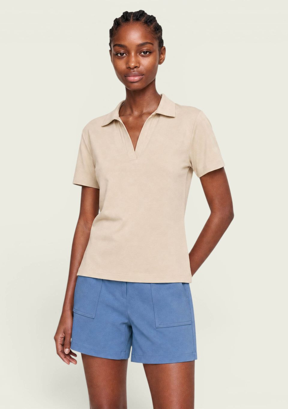 Polo Feminina Malha Texturizada Regular - Creme