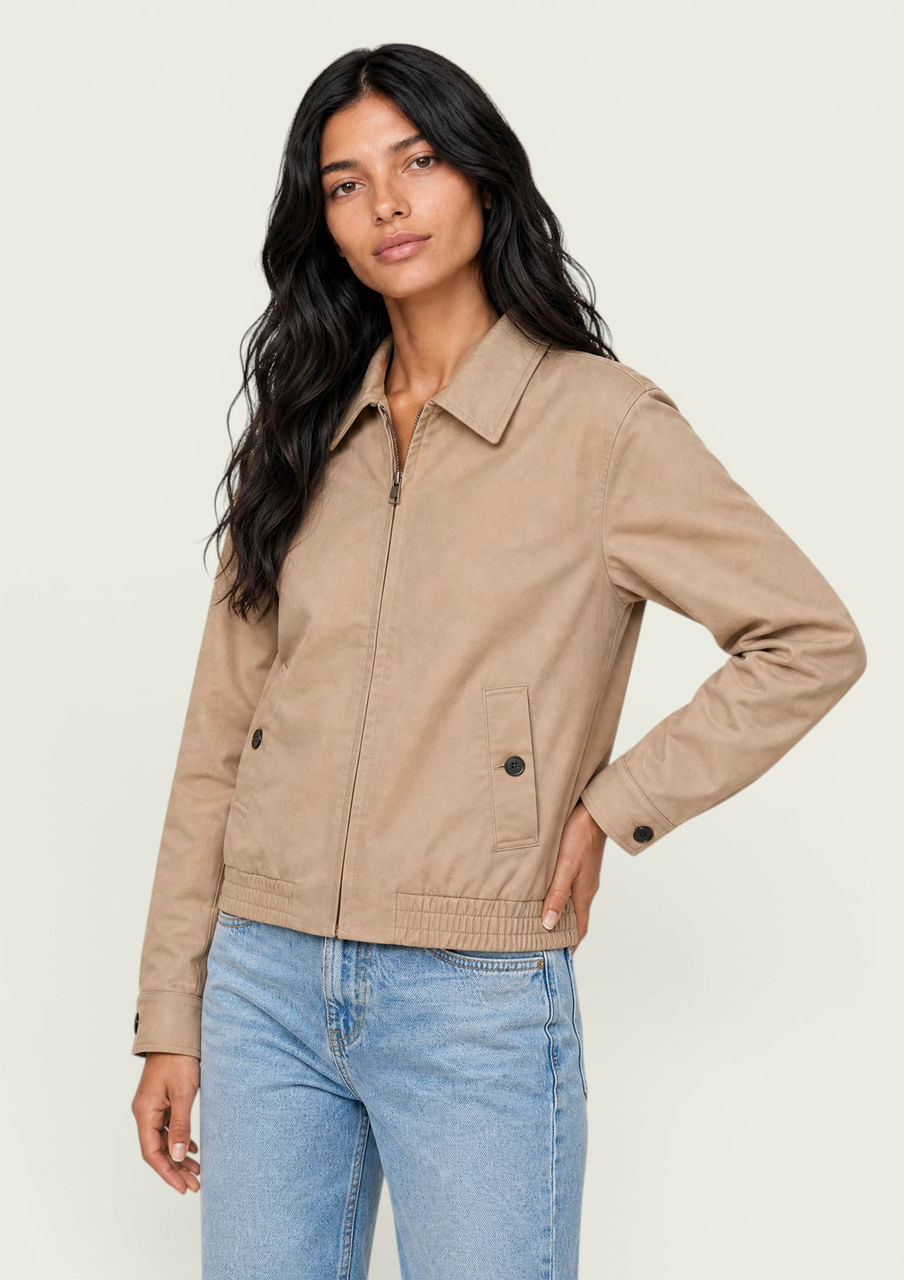 Jaqueta Feminina Bomber com Bolso - Bege