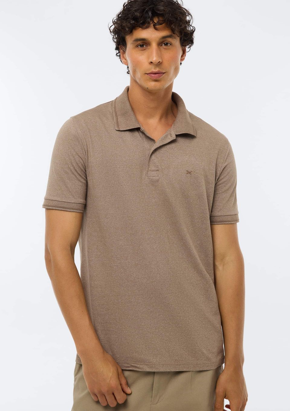 Camisa Polo Básica Masculina em Malha Texturizada - Marrom