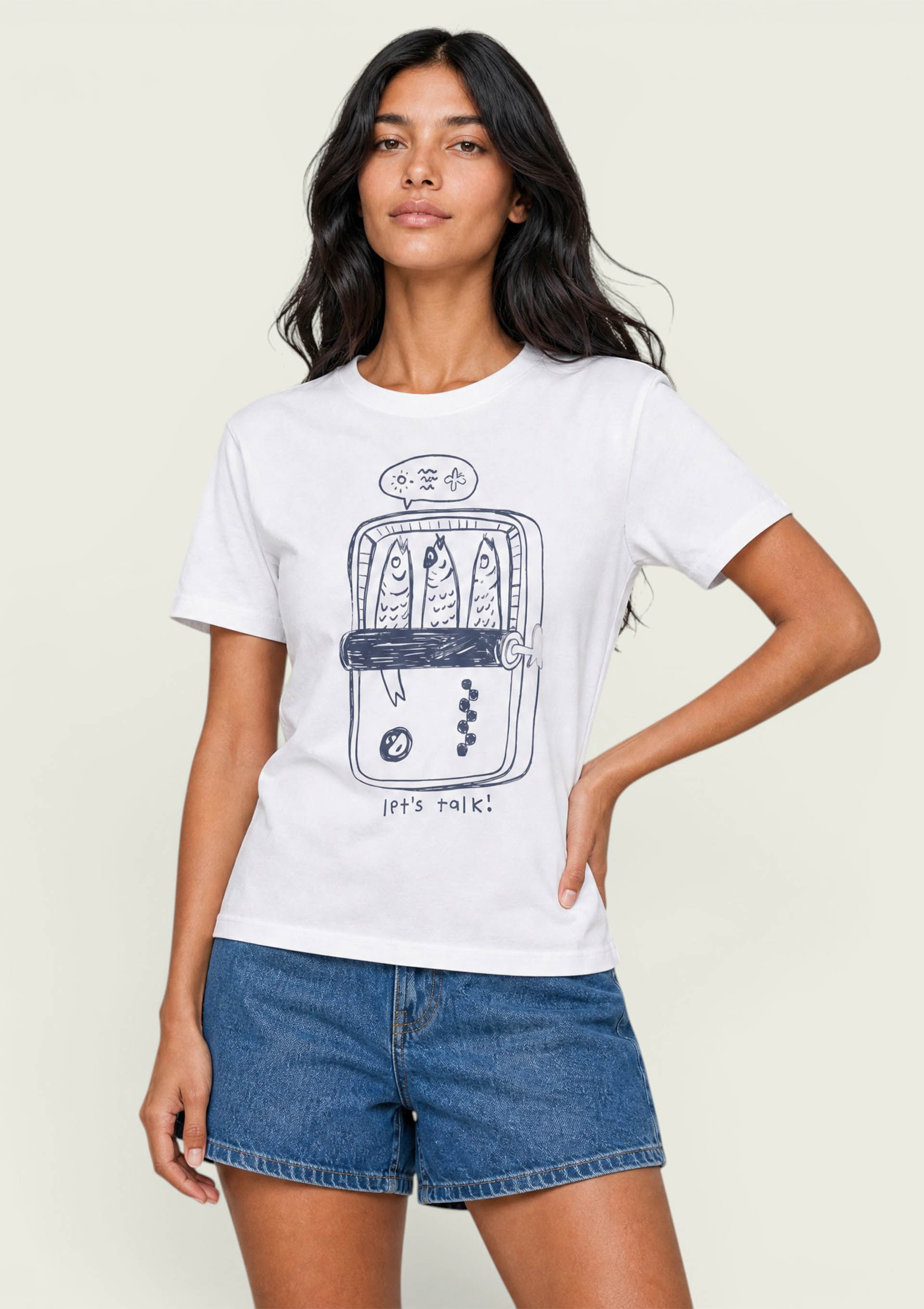Camiseta Feminina Manga Curta Malha De Algodão - Off white