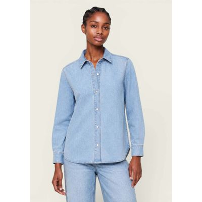 Camisa Jeans Feminina Com Fenda - Azul