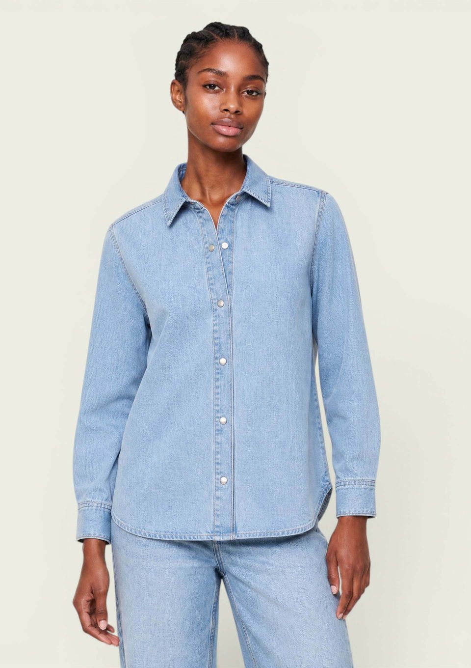 Camisa Jeans Feminina com Fenda - Azul