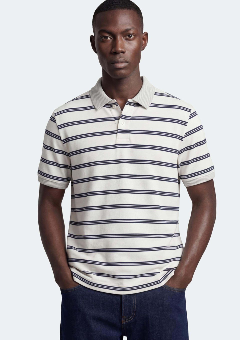Camisa Polo Masculina Manga Curta Fio Tinto - Azul