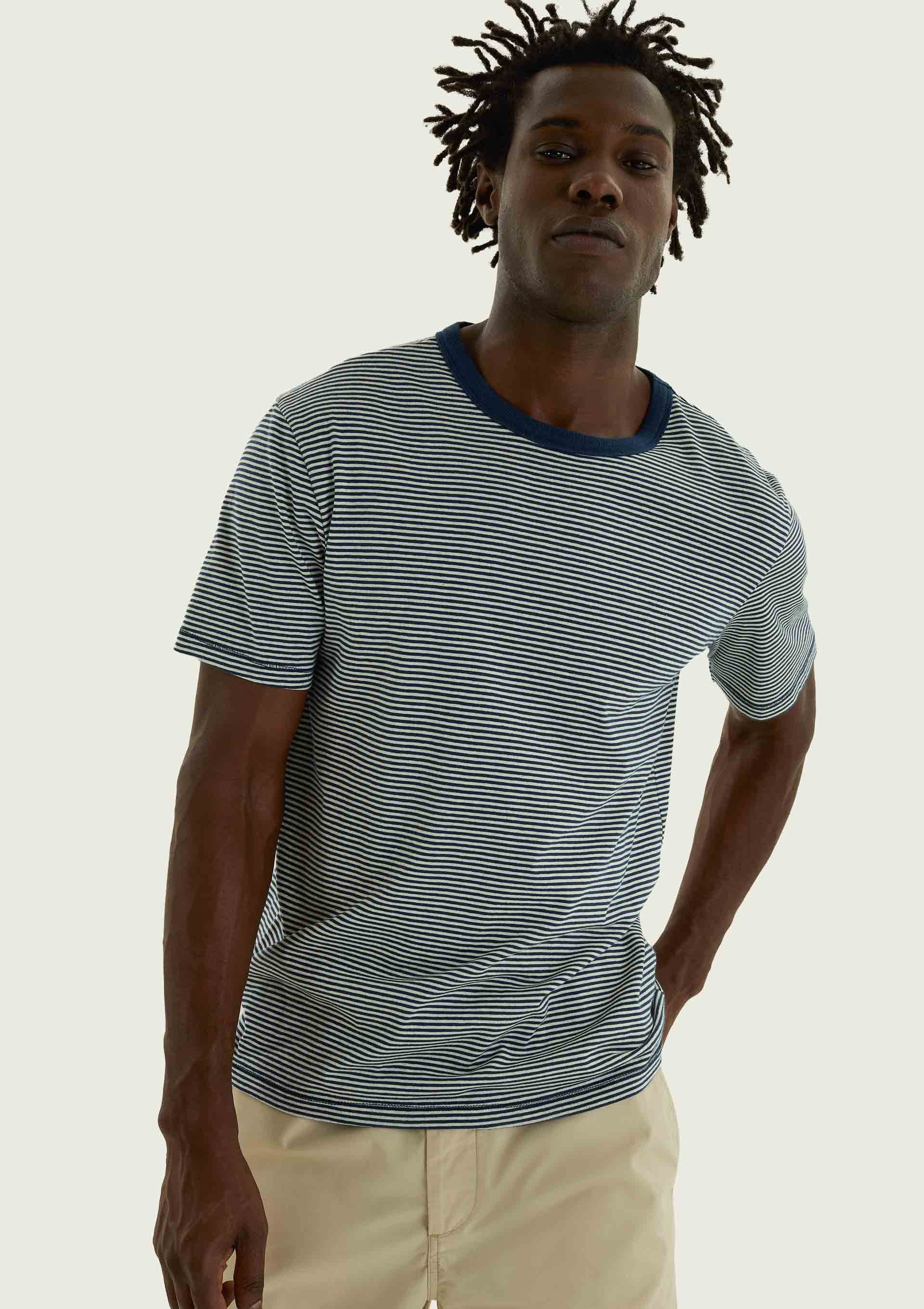 Camiseta Masculina Manga Curta Fio Tinto - Azul