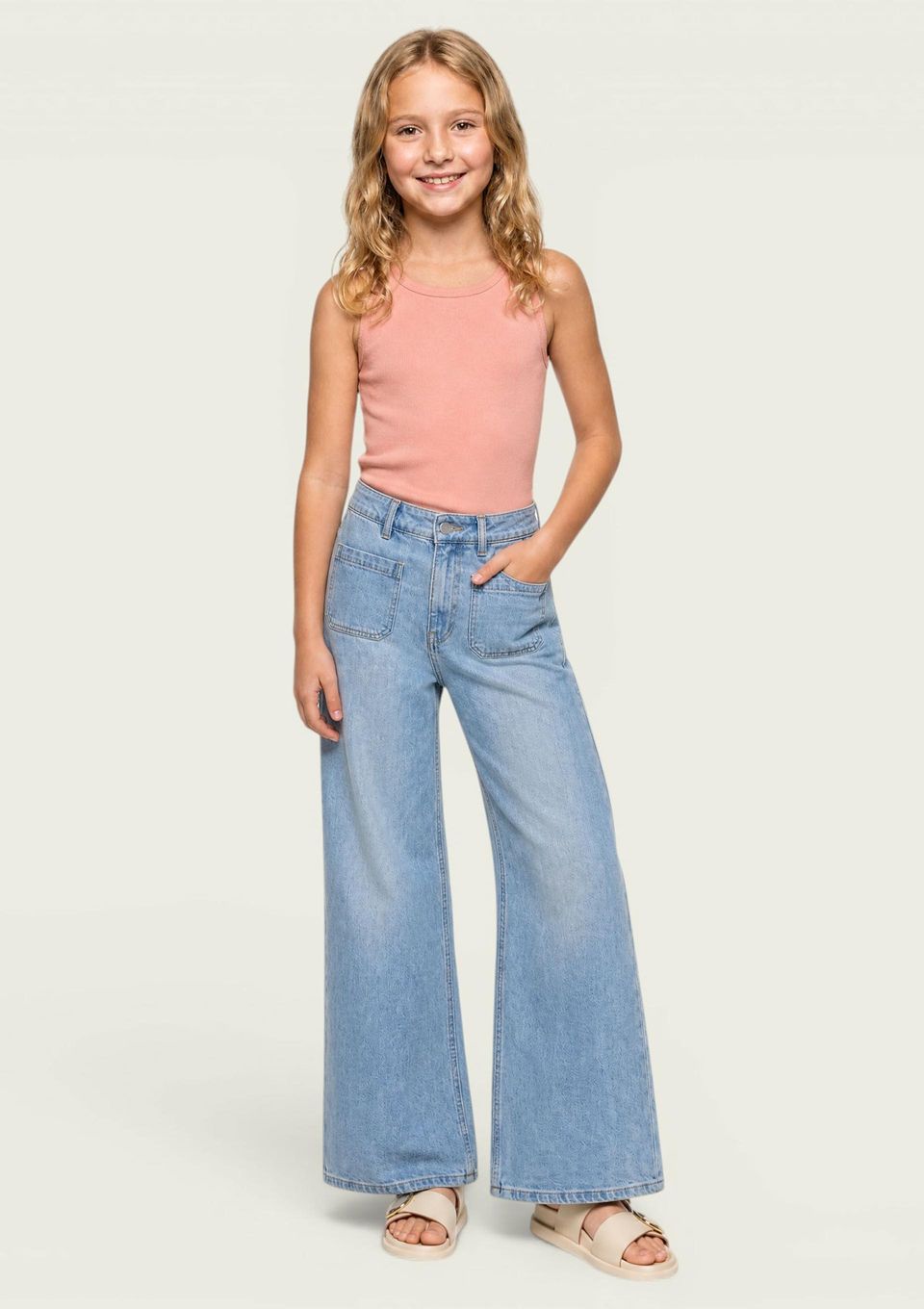 Calça Jeans Infantil Menina Wide Leg - Azul