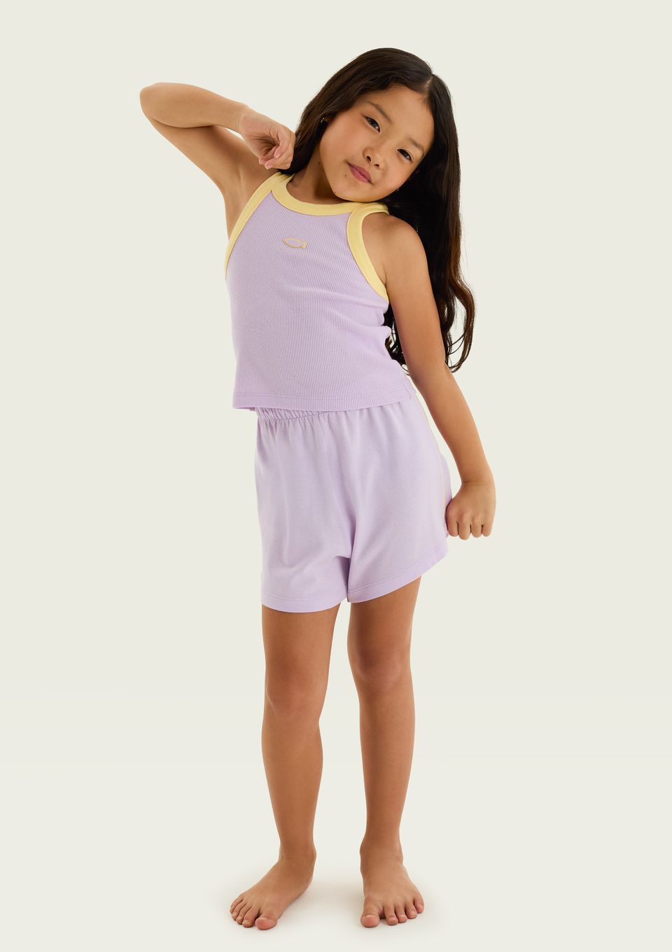 Pijama Infantil Menina em Ribana Canelada - Roxo