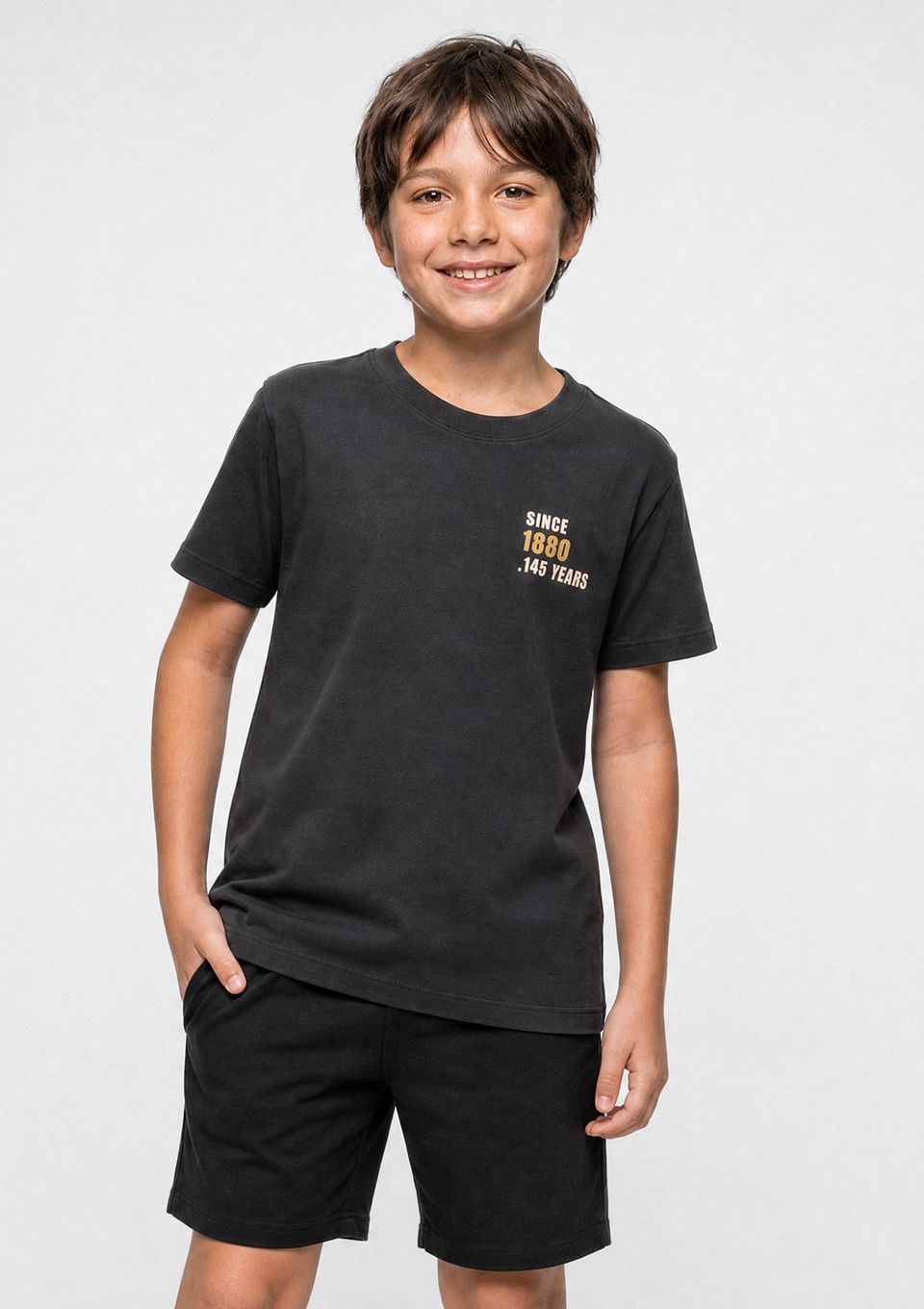 Camiseta Infantil Menino Manga Curta com Estampa - Cinza