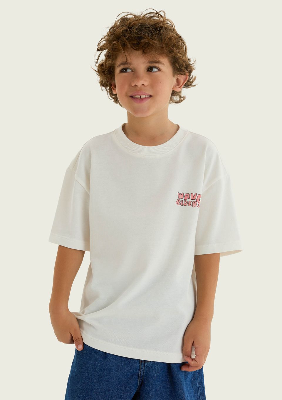 Camiseta Infantil Menino Manga Curta com Estampa - Off White