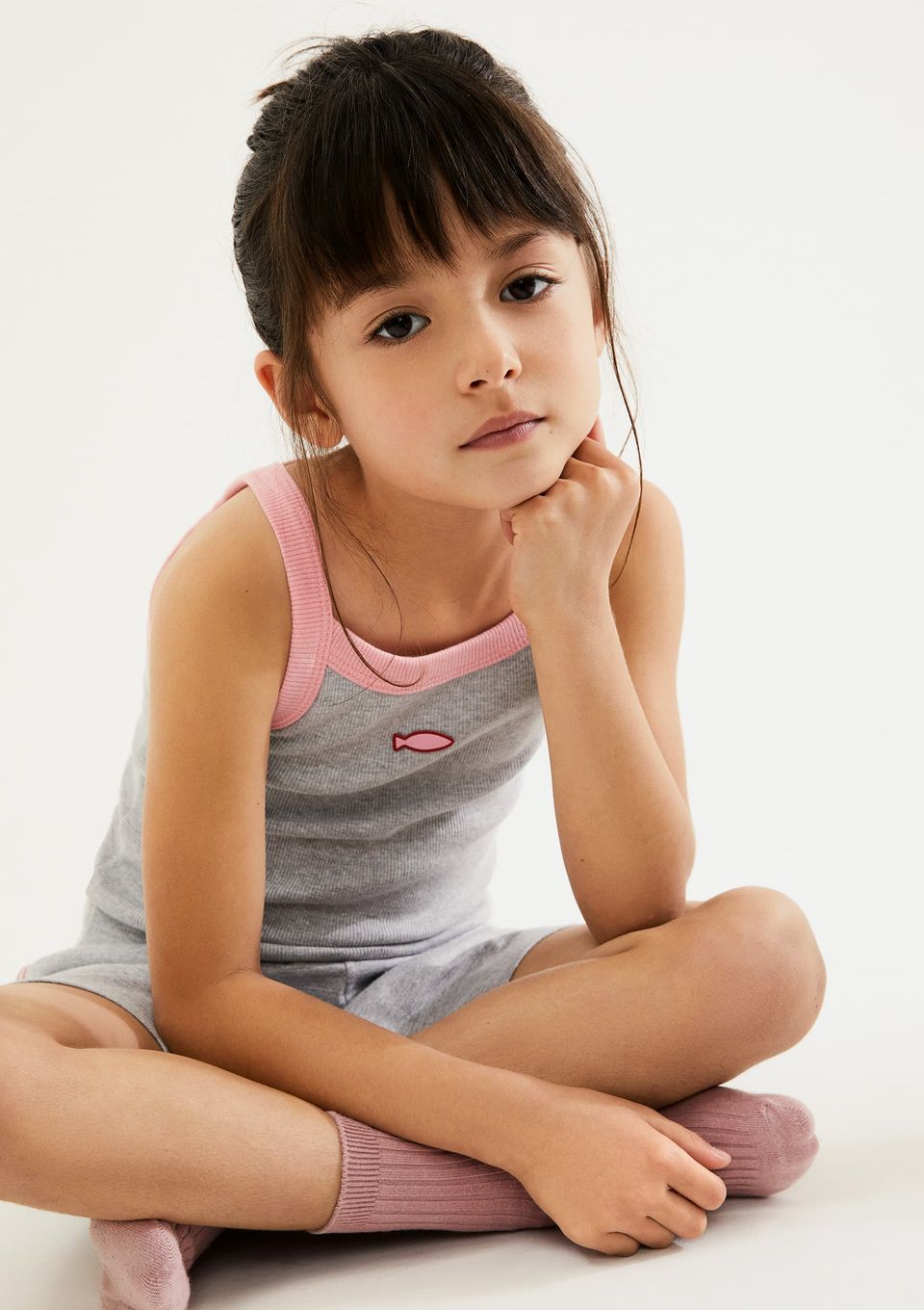 Pijama Infantil Menina em Ribana Canelada - Cinza