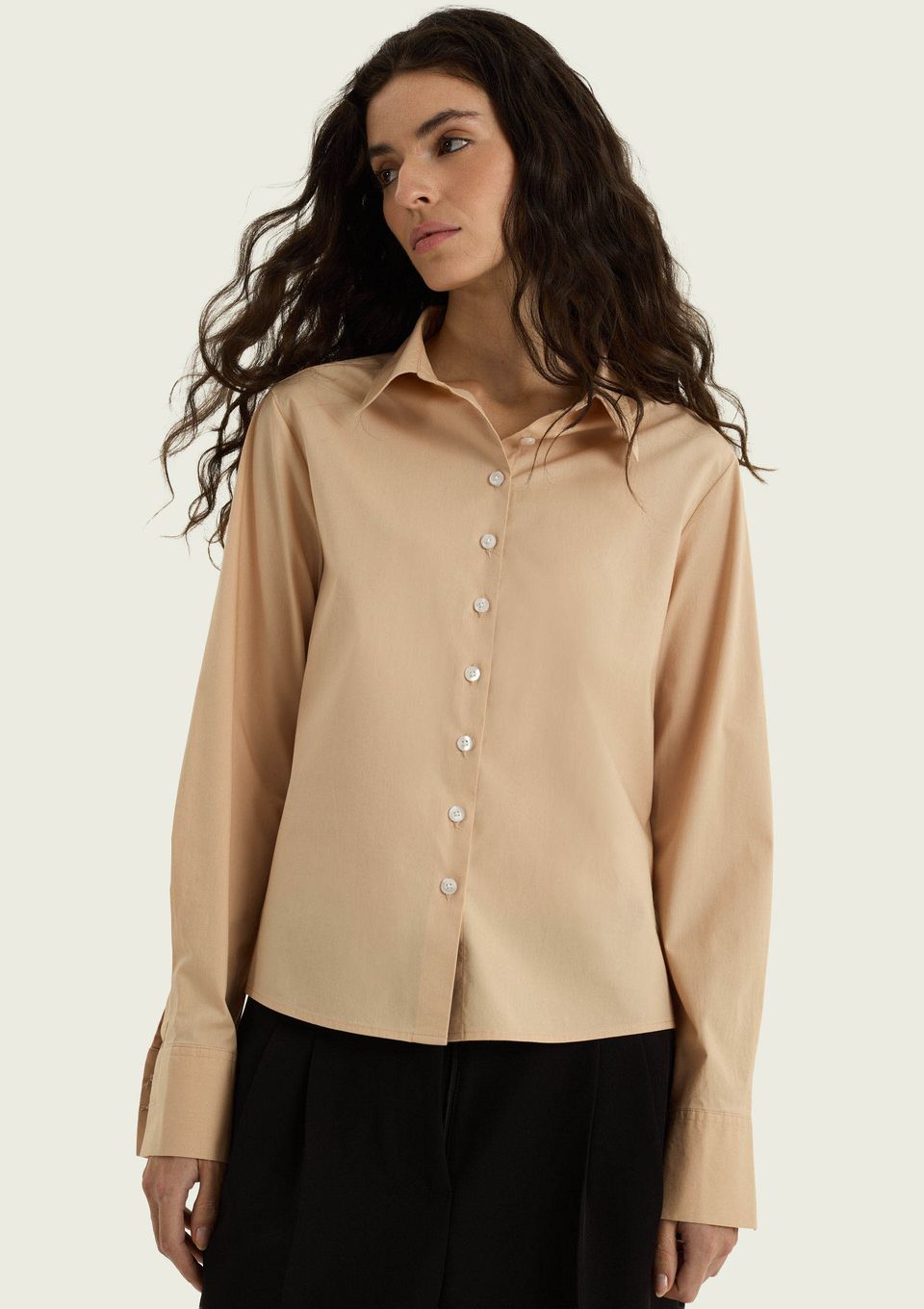 Camisa Feminina Manga Longa em Liocel - Bege