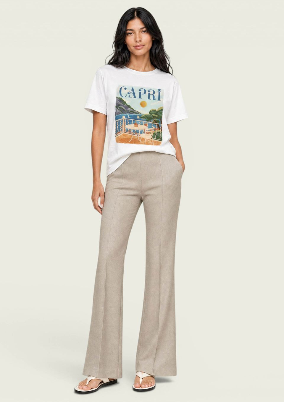 Calça Feminina Flare em Malha de Viscose - Bege