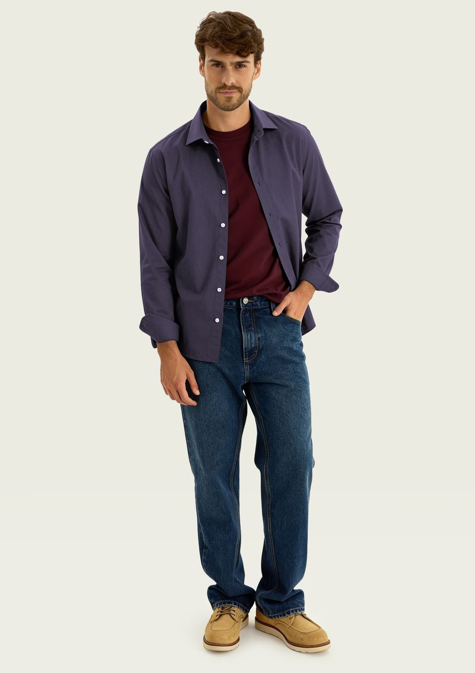 Camisa Masculina em Tricoline - Azul