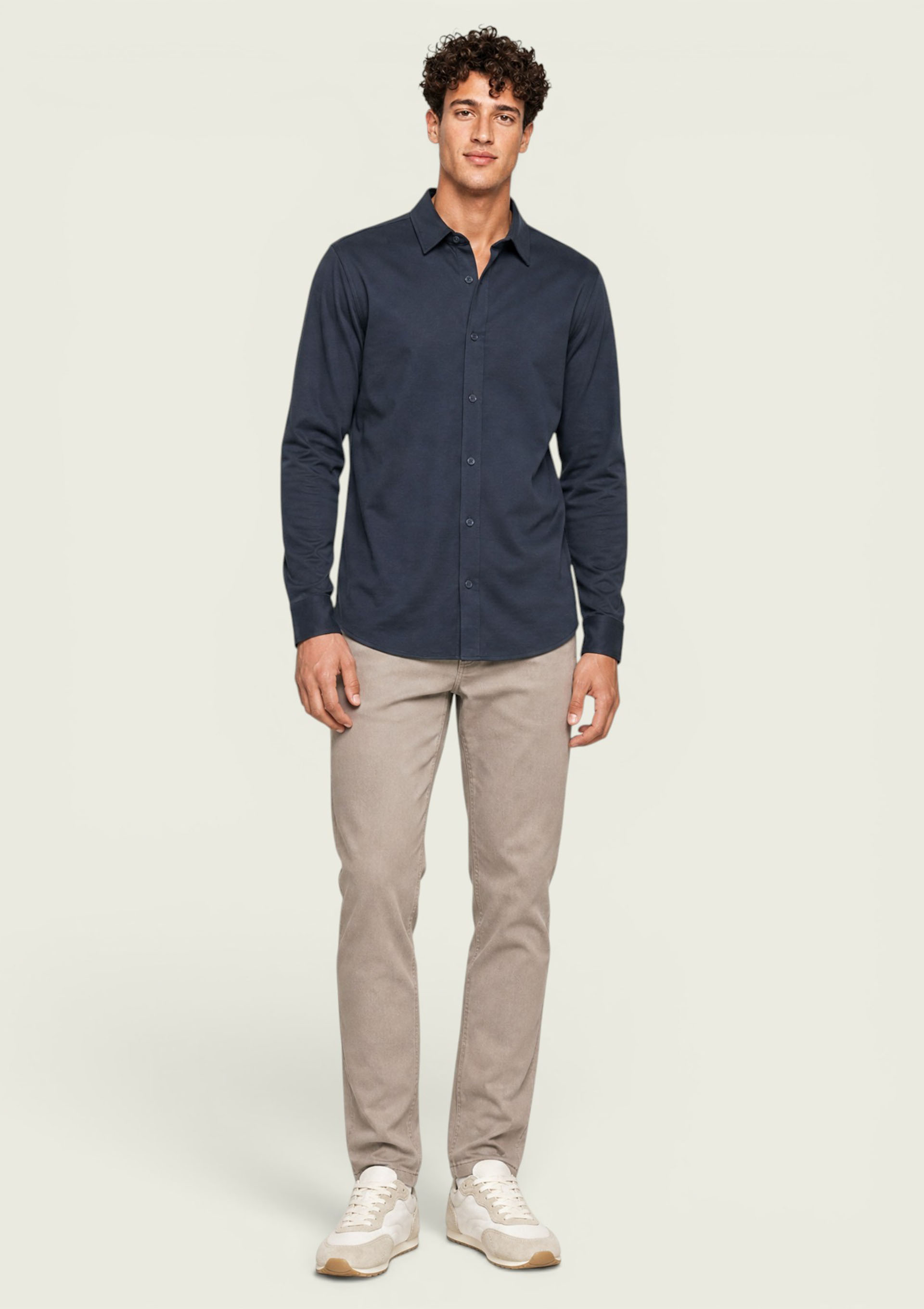 Calça Masculina Slim Em Sarja - Bege