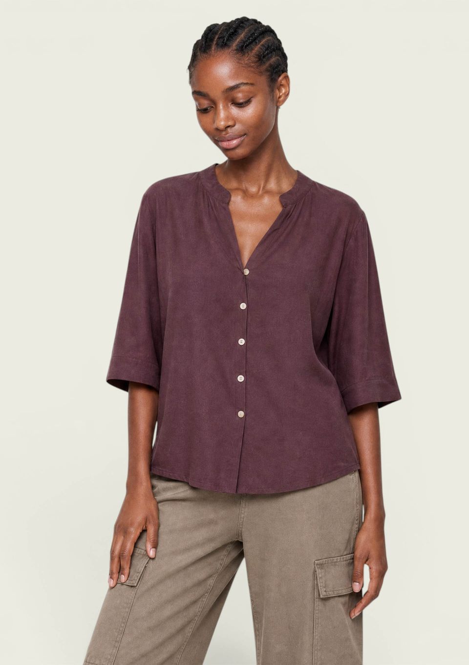 Blusa Bata Feminina Ampla Manga Curta - Vinho