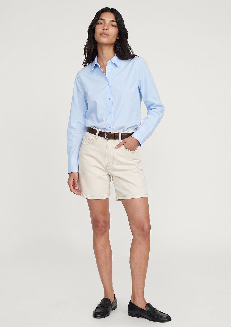 Bermuda Feminina Mom Cintura Alta em Sarja - Off White