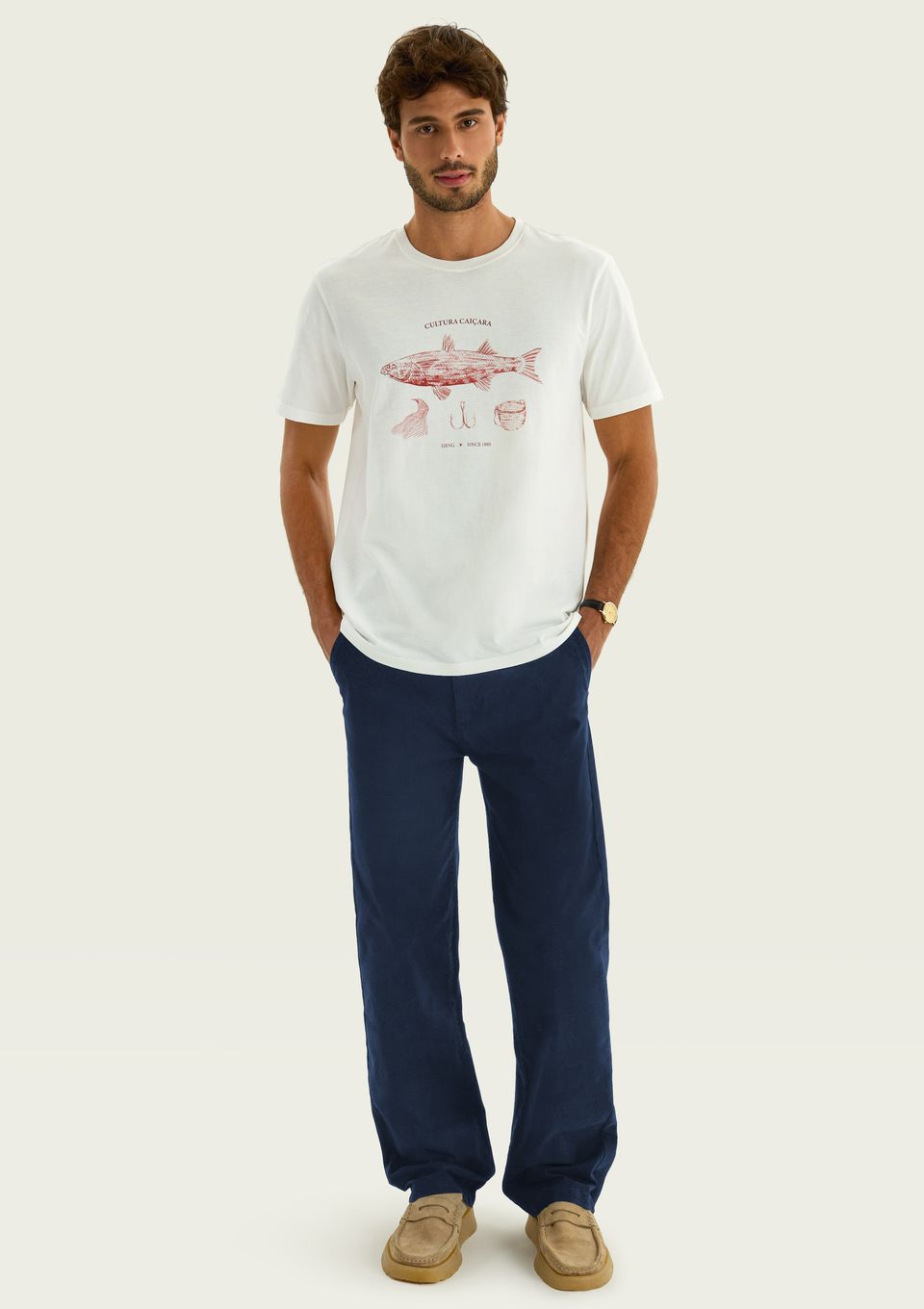 Calça Masculina Reta Chino em Sarja - Azul