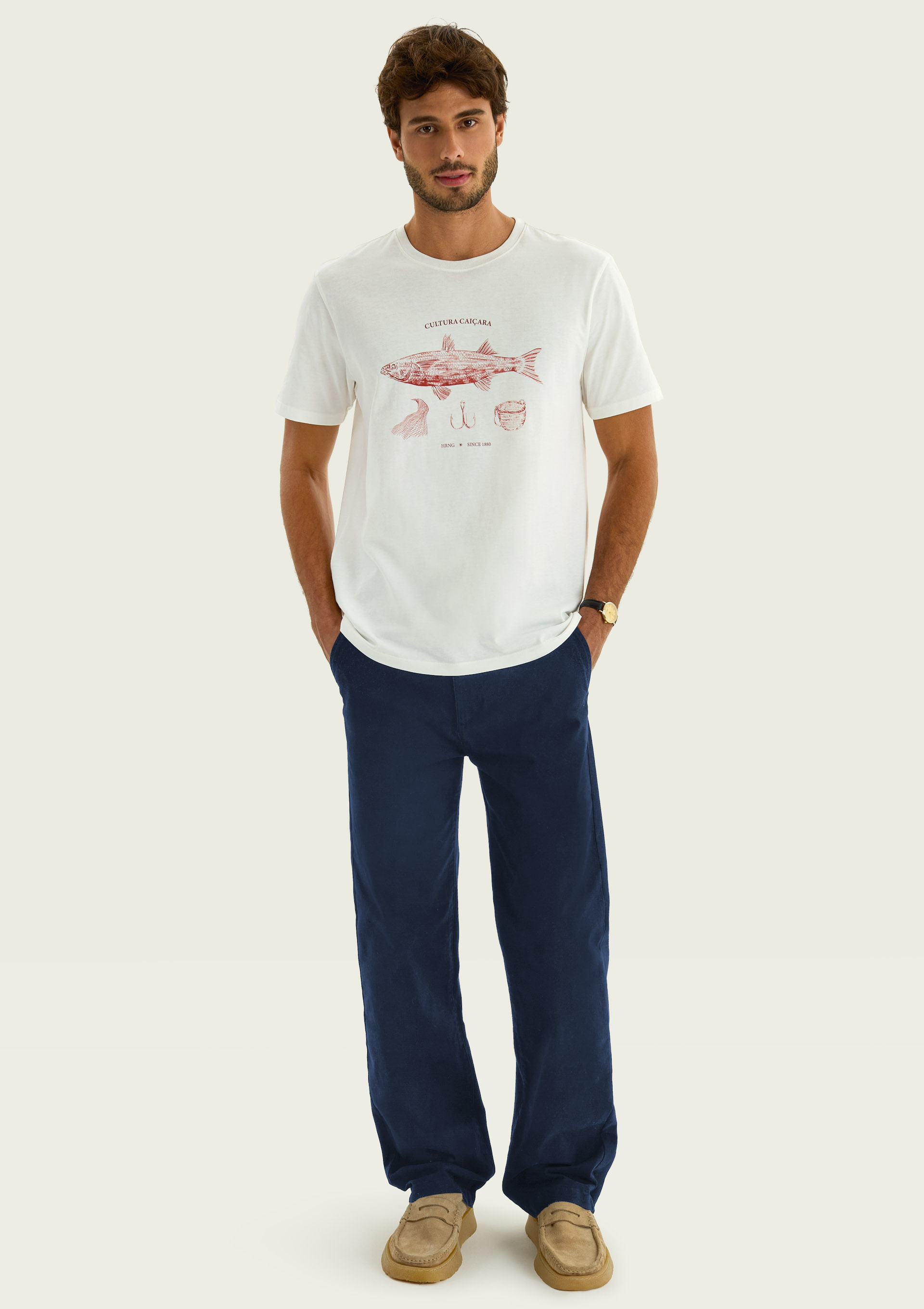 Calça Masculina Reta Chino Em Sarja - Azul