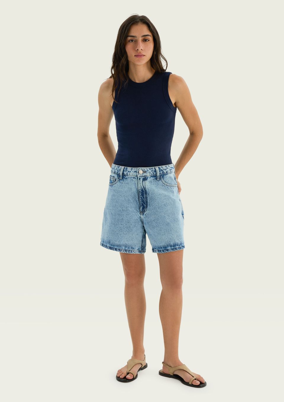 Shorts Jeans Feminino Mom Cintura Alta - Azul