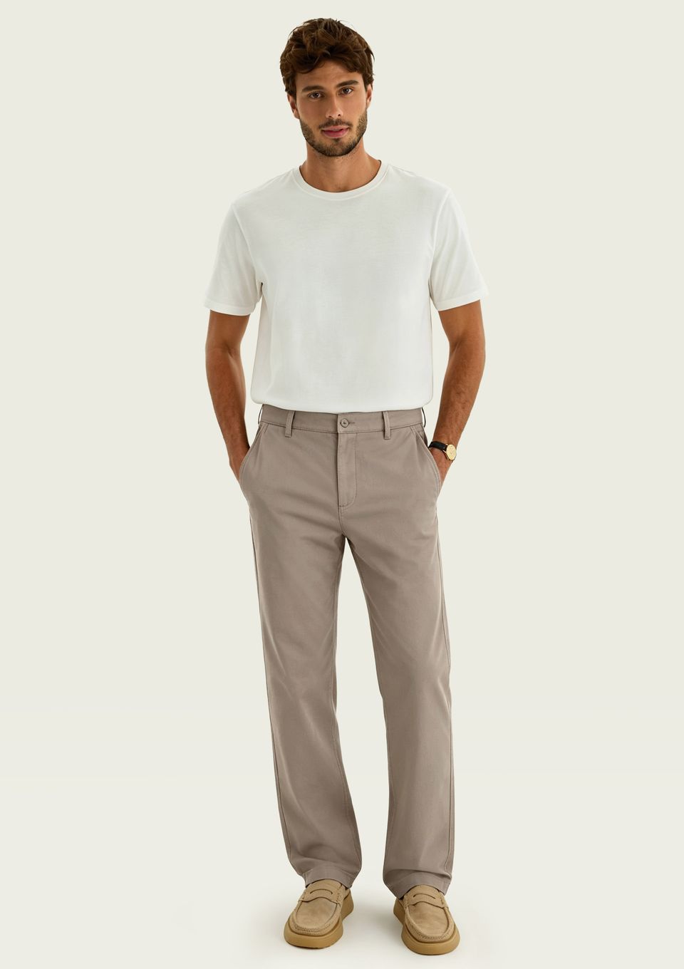 Calça Masculina Reta Chino em Sarja - Bege