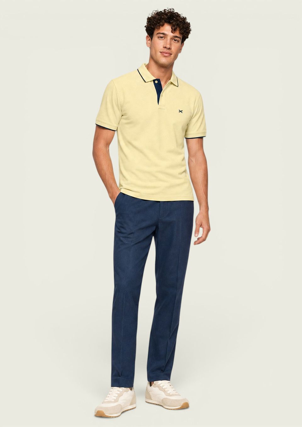 Calça Masculina Reta em Malha Encorpada - Azul