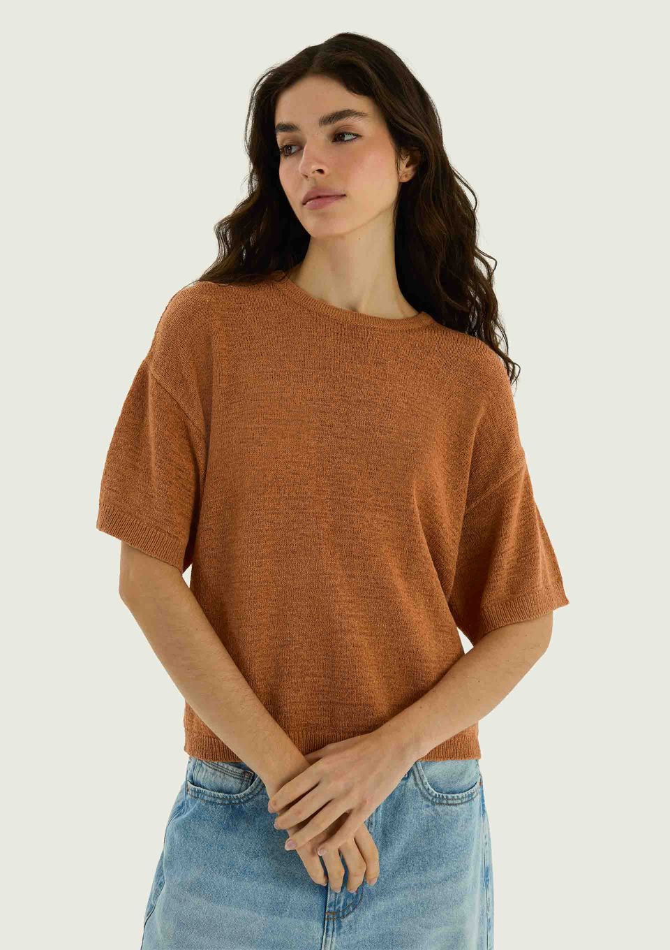 Blusa Feminina Evasê em Tricô - Laranja