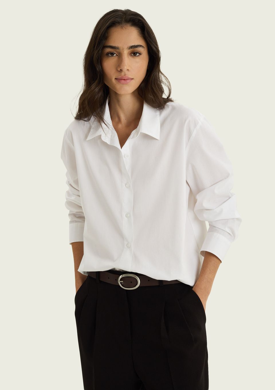 Camisa Feminina Manga Longa Box - Off White