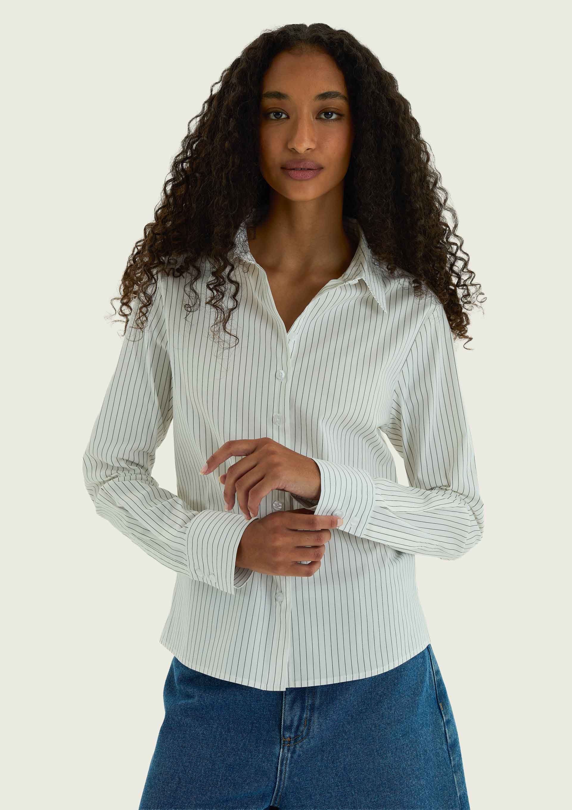 Camisa Feminina Manga Longa Listrada - Off white
