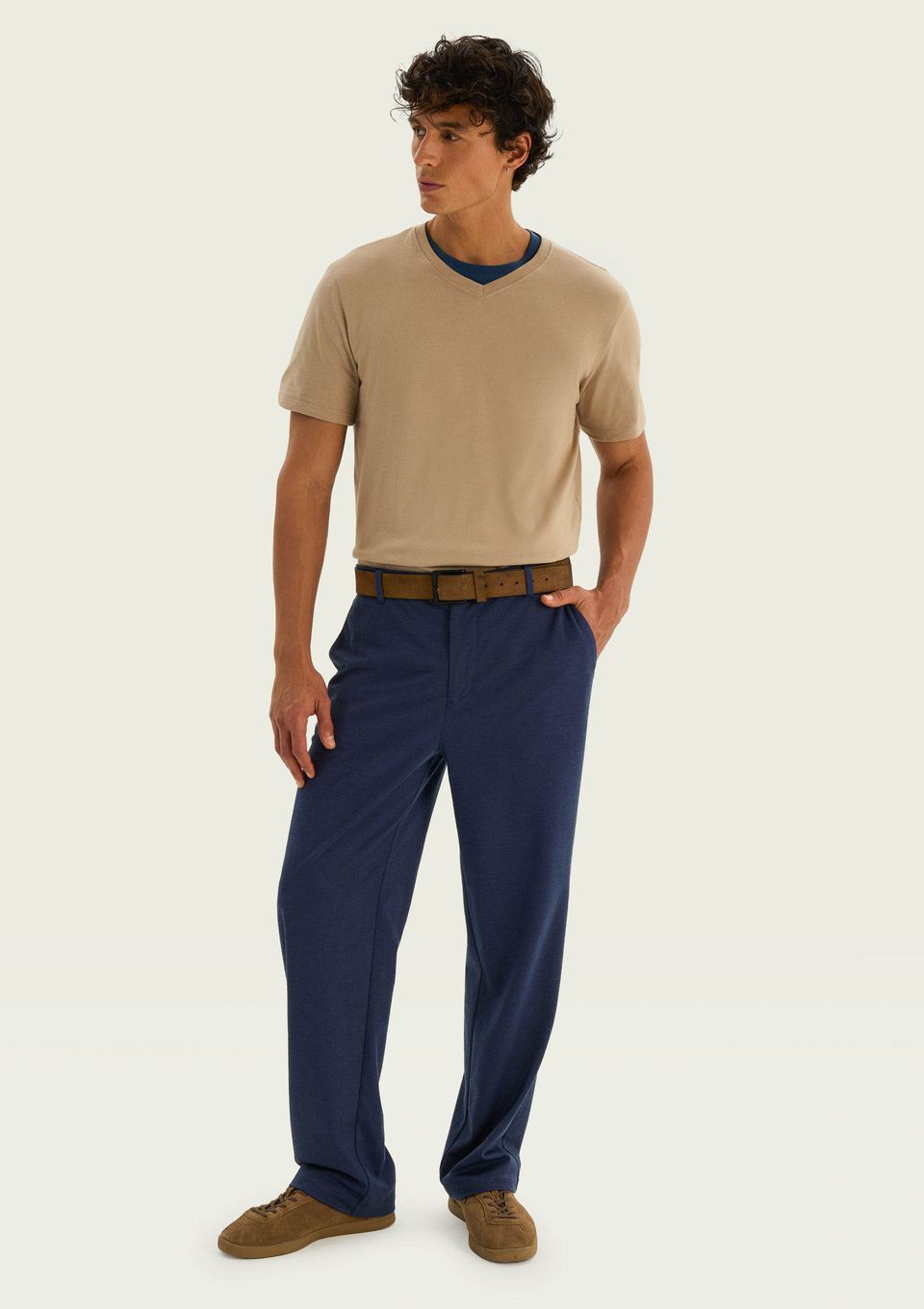Calça Masculina Reta em Malha Tech - Azul