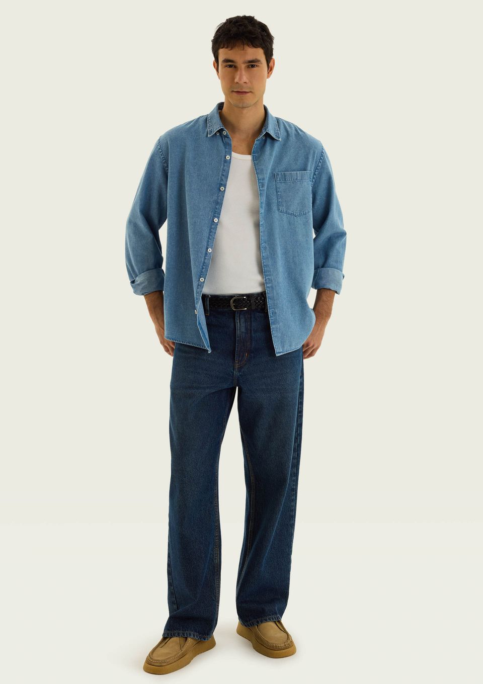 Camisa Jeans Masculina Manga Longa - Azul