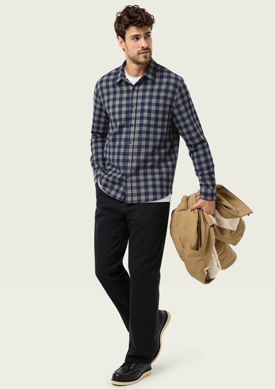 Camisa Masculina Regular em Fio Tinto Quadriculado - Azul