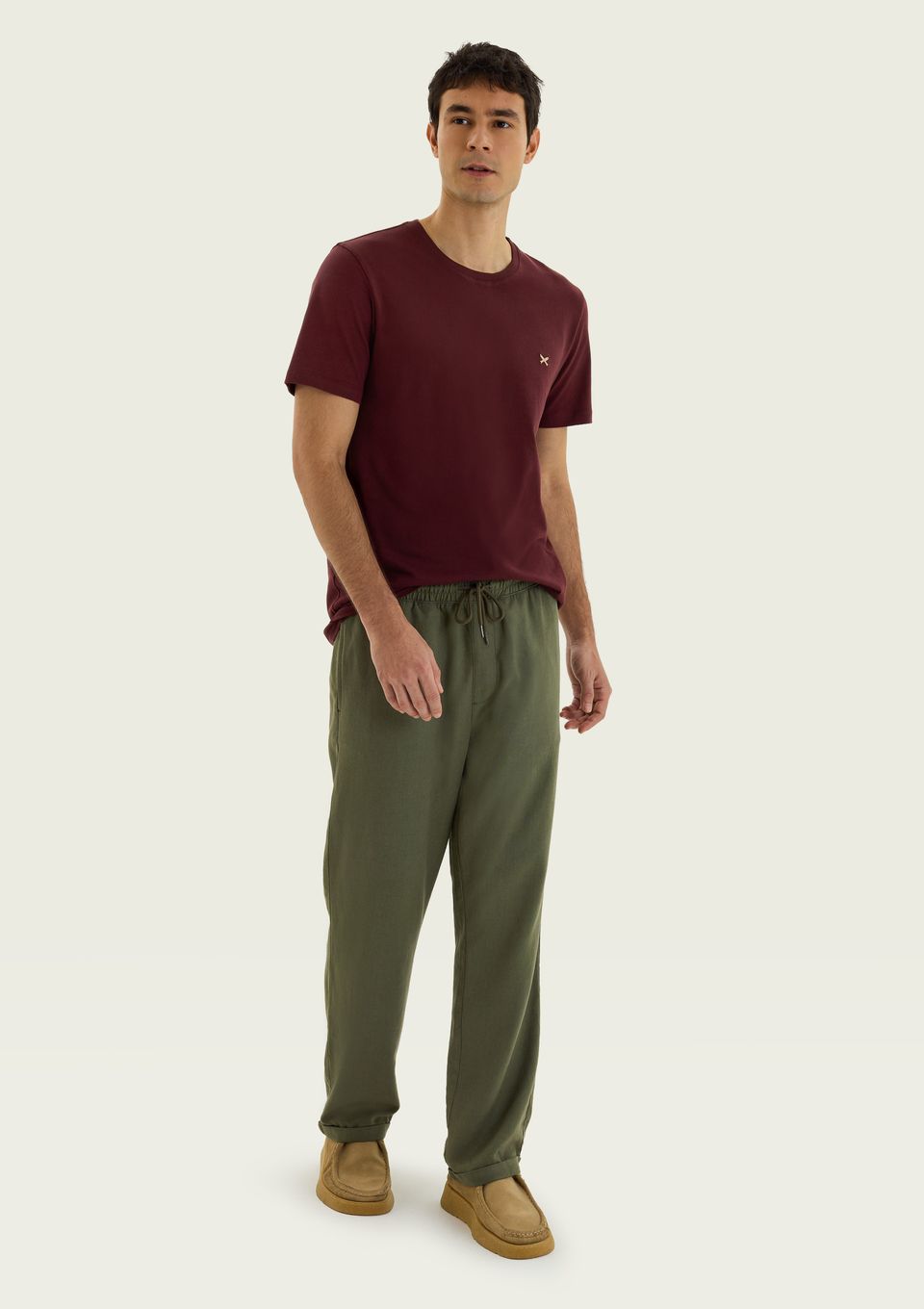 Calça Básica Masculina Taper em Linho - Verde