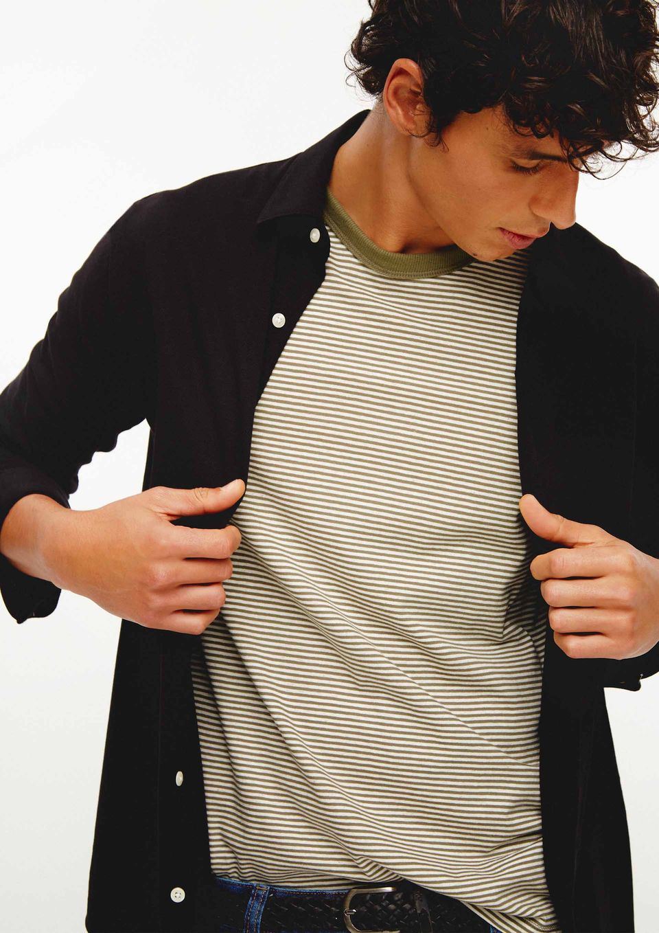 Camisa Masculina Manga Longa em Piquet - Preto