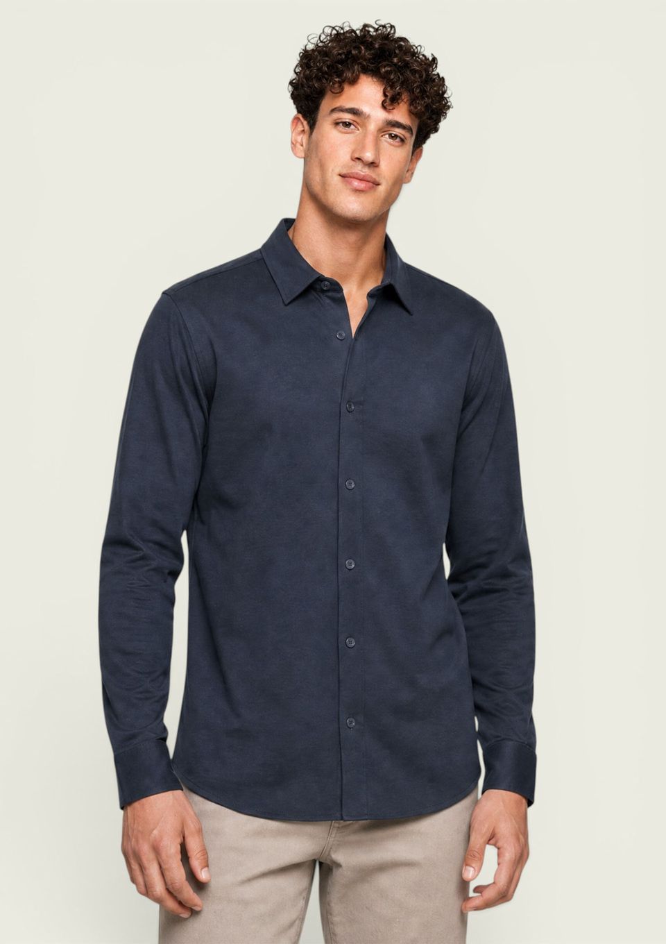 Camisa Masculina Manga Longa em Piquet - Azul