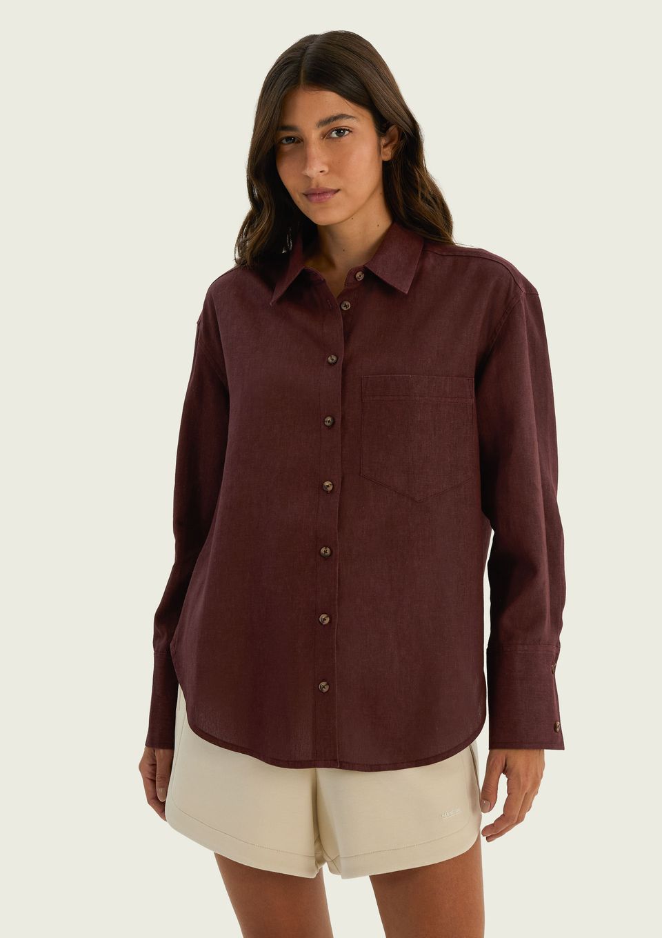 Camisa Feminina Manga Longa Oversized - Vinho
