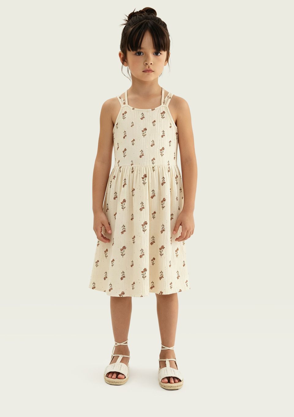 Vestido Infantil Curto Estampado - Off White