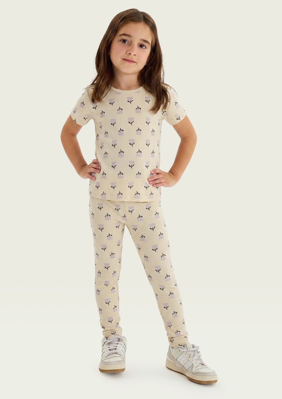Calça Legging Infantil Menina Estampada - Creme